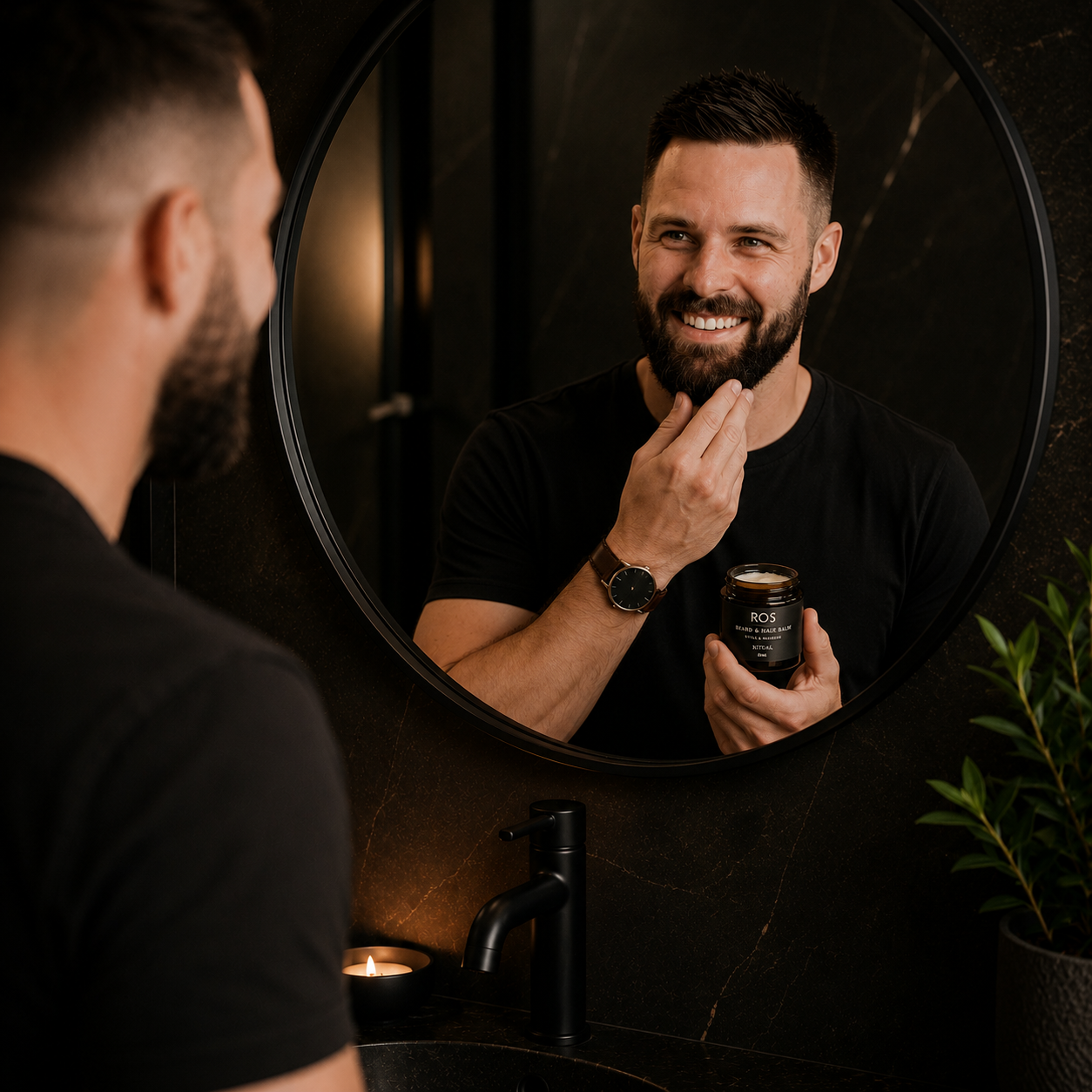 Applying ROS Beard & Hair Balm